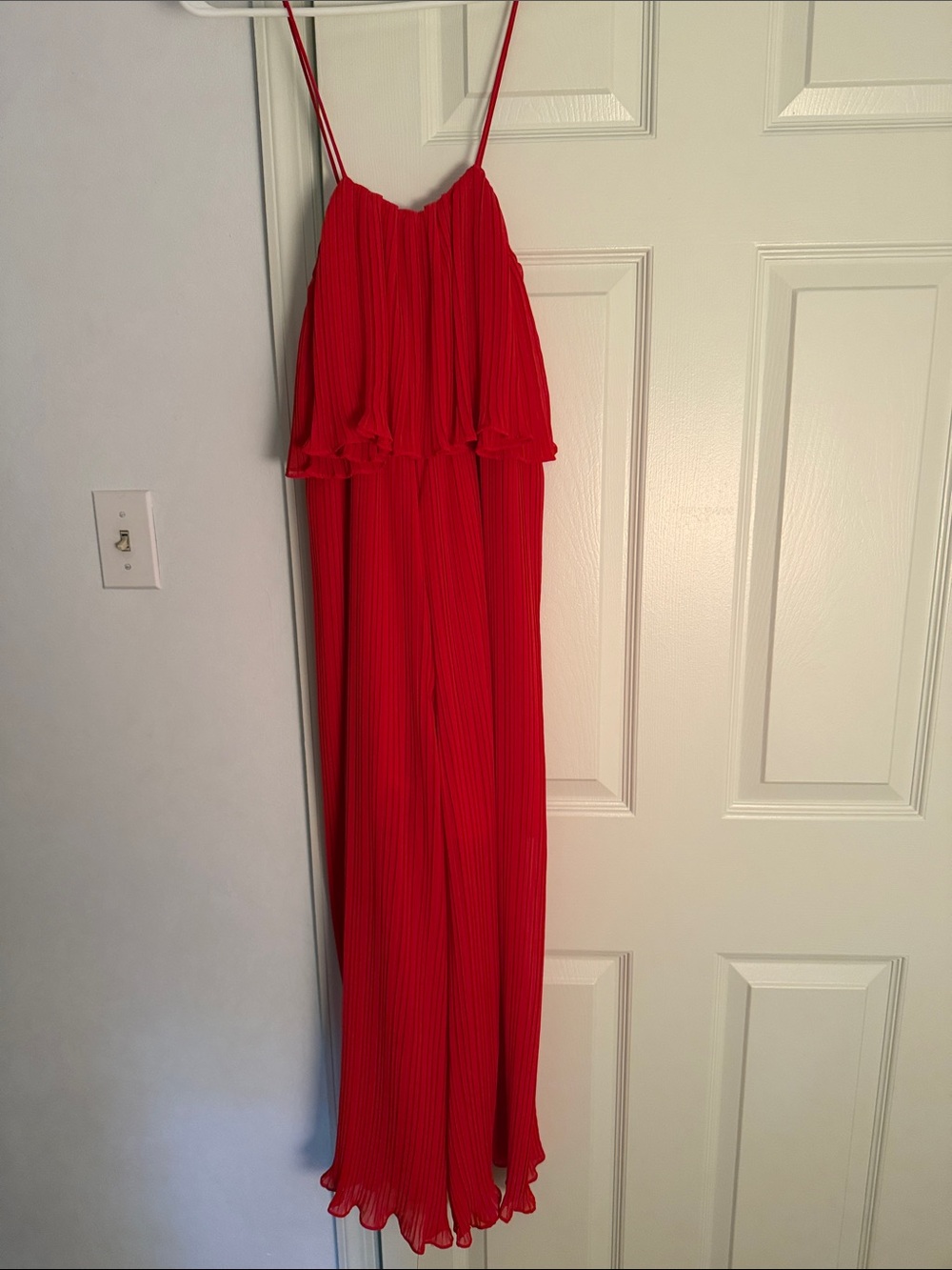 Zara Red Pleated Spaghetti-Strap Jumpsuit